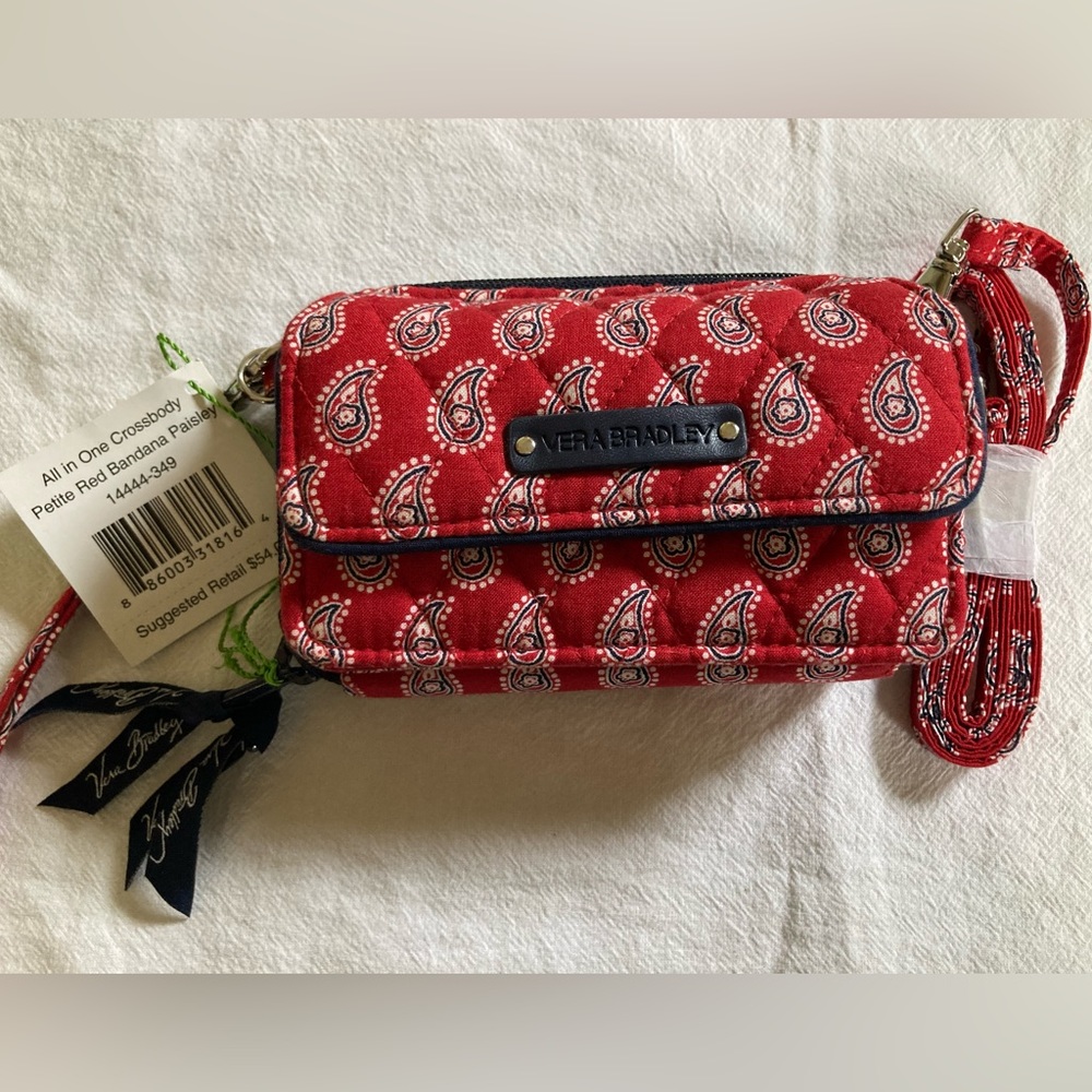 Vera Bradley All in One Crossbody. Petite Red Bandana Paisley.